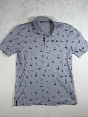 Travis Mathew Medium All Over Print USA 4th of July America Gray Polo Golf Shirt